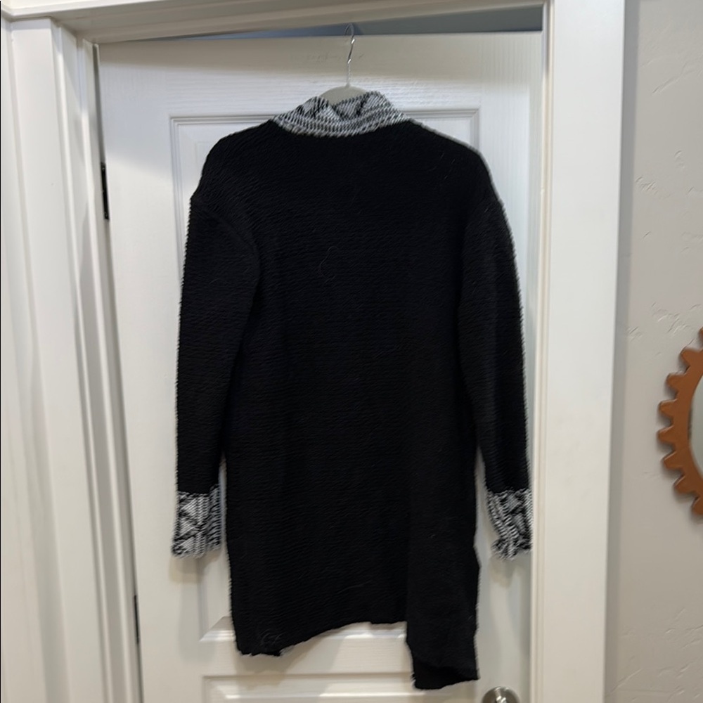 Lascana Black and White Open Front Cardigan with Intricate Trim - Picture 3 of 3